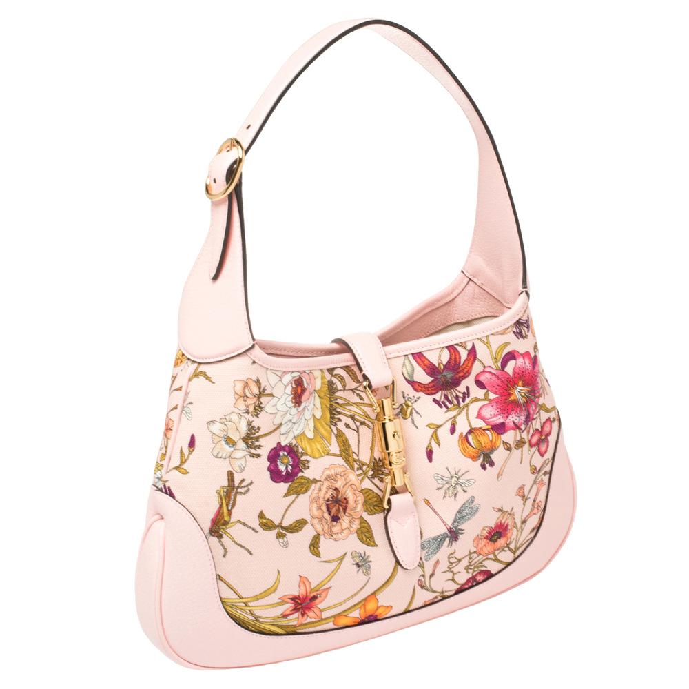 Gucci Baby Pink Floral Canvas und Leder Limited Edition Jackie 1961 Hobo Damen