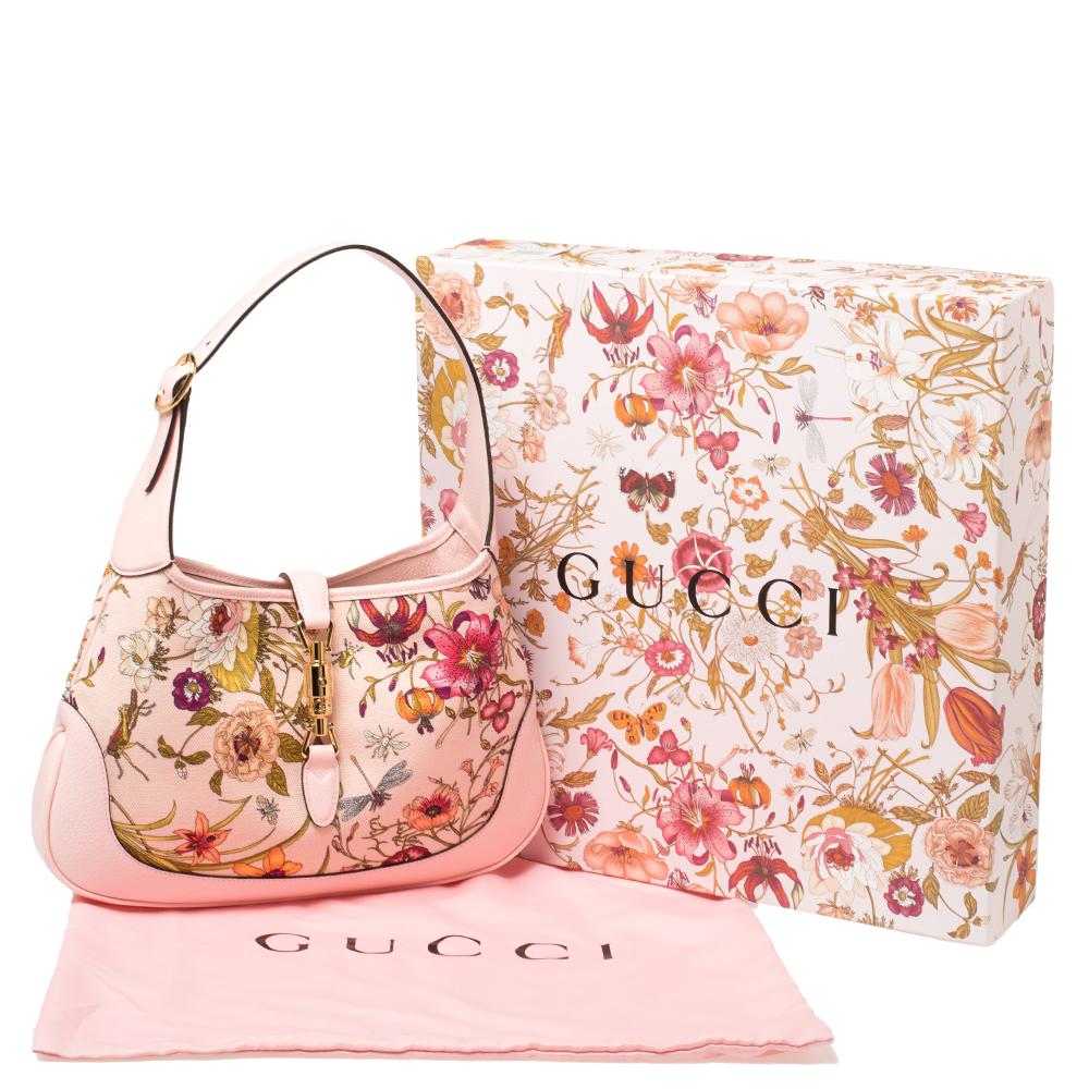 Women's Gucci Baby Pink Floral Canvas and Leather Limited Edition Jackie 1961 Hobo