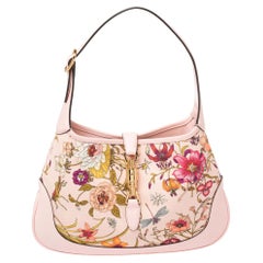 Gucci Baby Pink Floral Canvas and Leather Limited Edition Jackie 1961 Hobo
