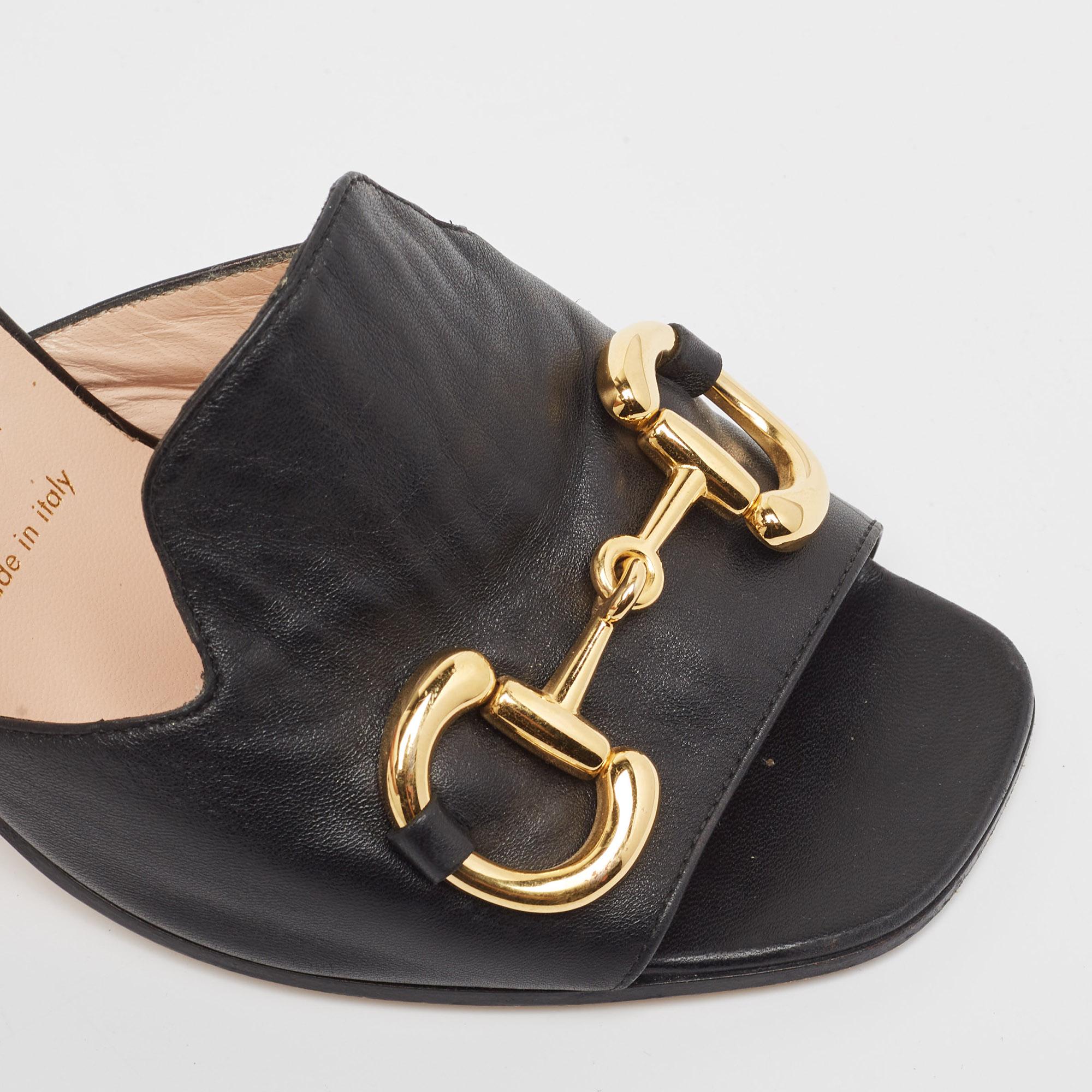 Gucci Back Leather Horsebit Slide Sandals Size 37.5 For Sale 2