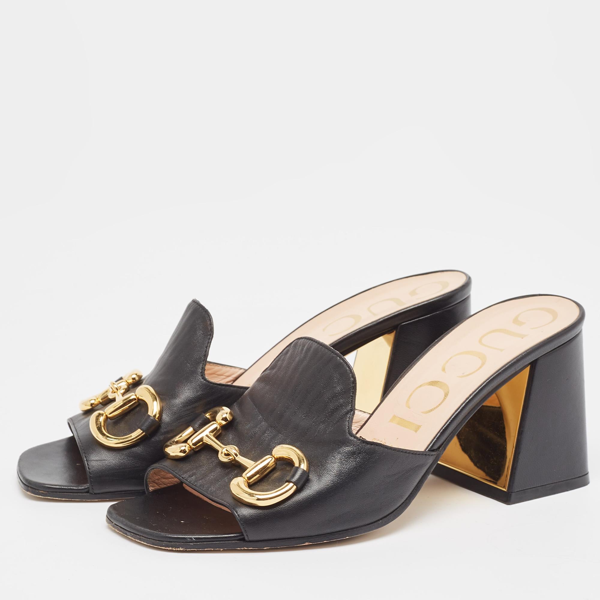 Gucci Back Leather Horsebit Slide Sandals Size 37.5 For Sale 4