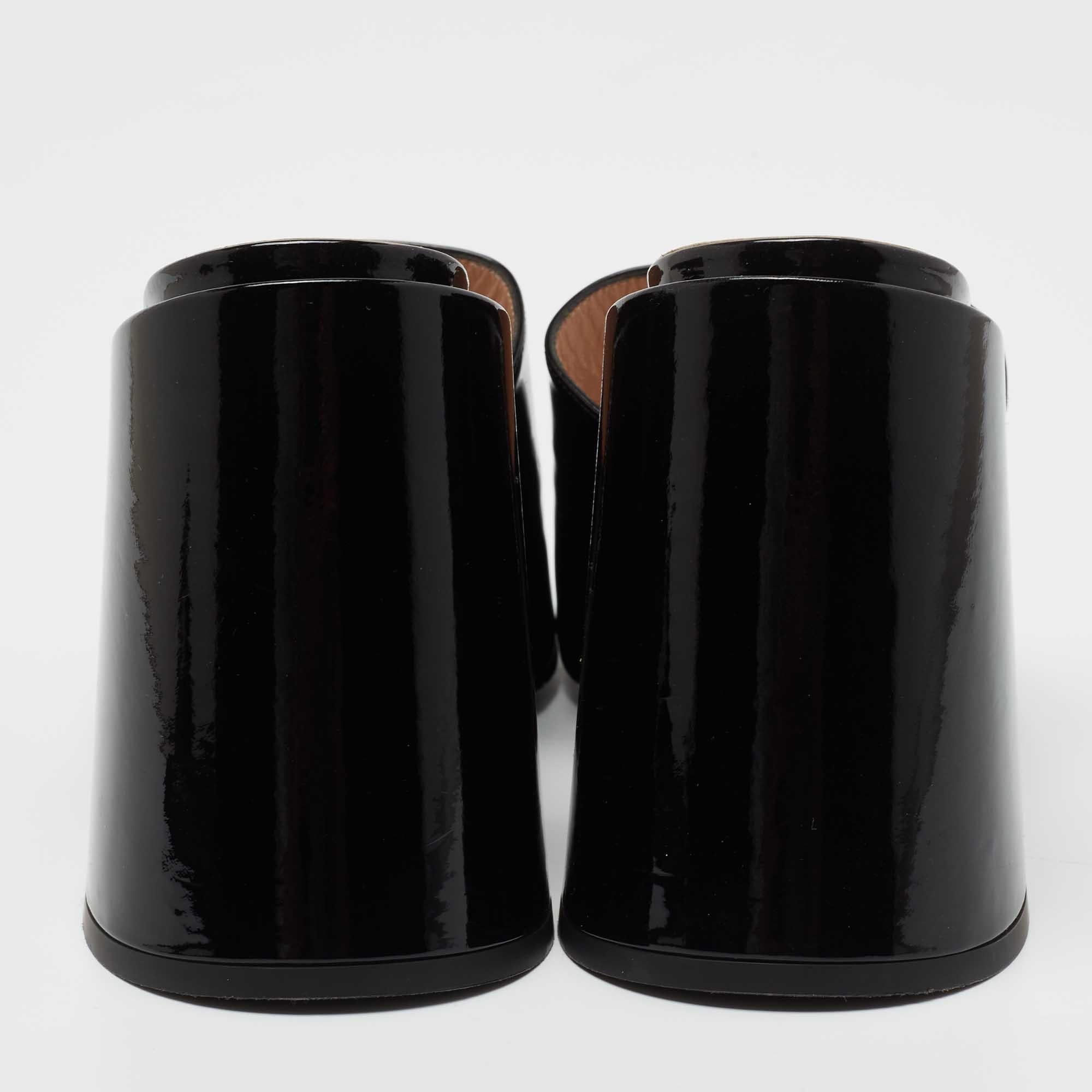 Black Gucci Back Patent Lexi Horsebit Accent Slide Sandals Size 38 For Sale