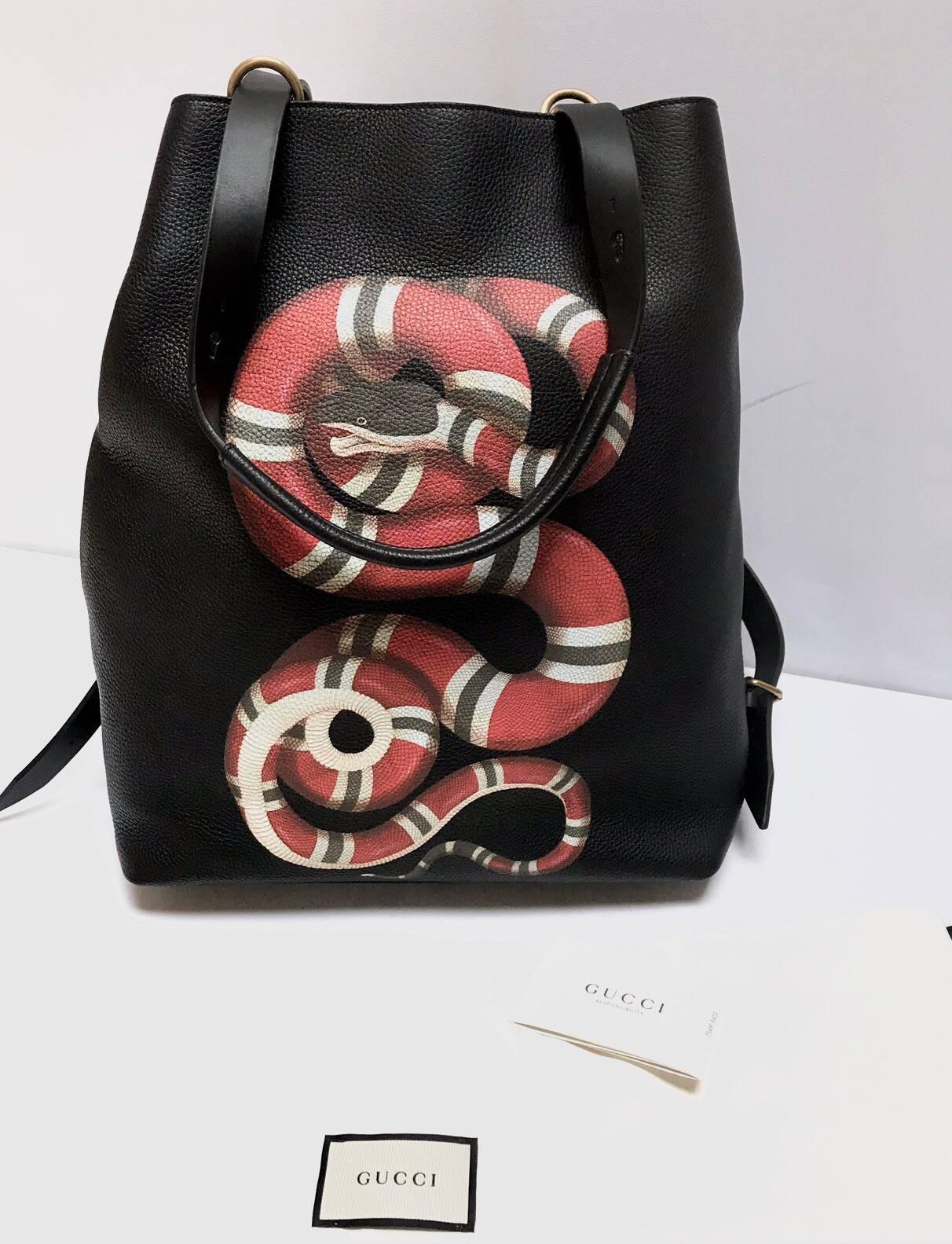 Gucci Backpack for Men's in Black Leather with Red Serpent 2017 6