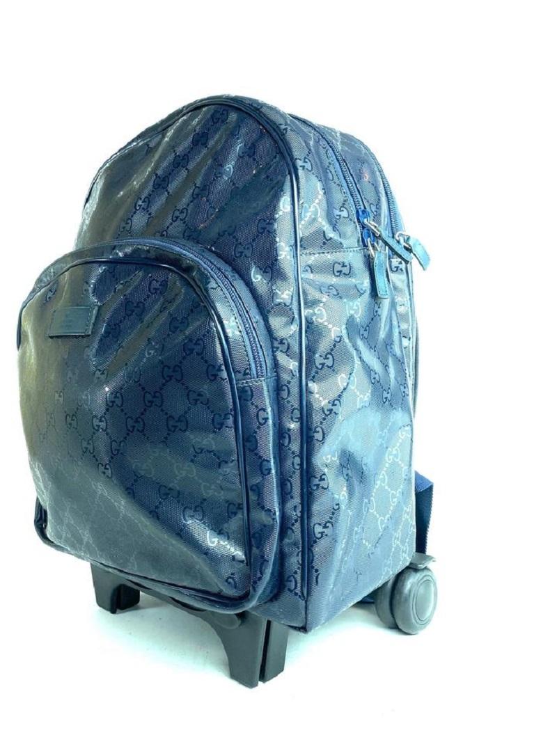 Gucci Backpack Imprime Rolling Trolley Gg 4g615 Blue Patent Leather Travel Bag In Good Condition For Sale In Dix hills, NY