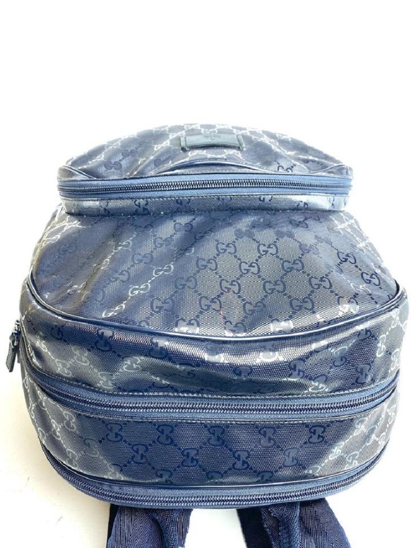 Women's Gucci Backpack Imprime Rolling Trolley Gg 4g615 Blue Patent Leather Travel Bag For Sale