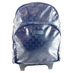 Vintage Gucci Backpack Imprime Rolling Trolley Gg 4g615 Blue Patent Leather Travel Bag