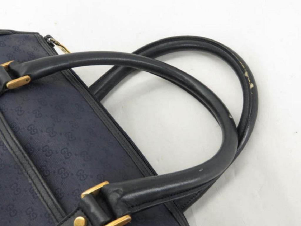 Gucci Bag Boston Monogram 867506 Navy Blue Coated Canvas Satchel In Good Condition In Dix hills, NY