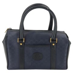 Vintage Gucci Bag Boston Monogram 867506 Navy Blue Coated Canvas Satchel