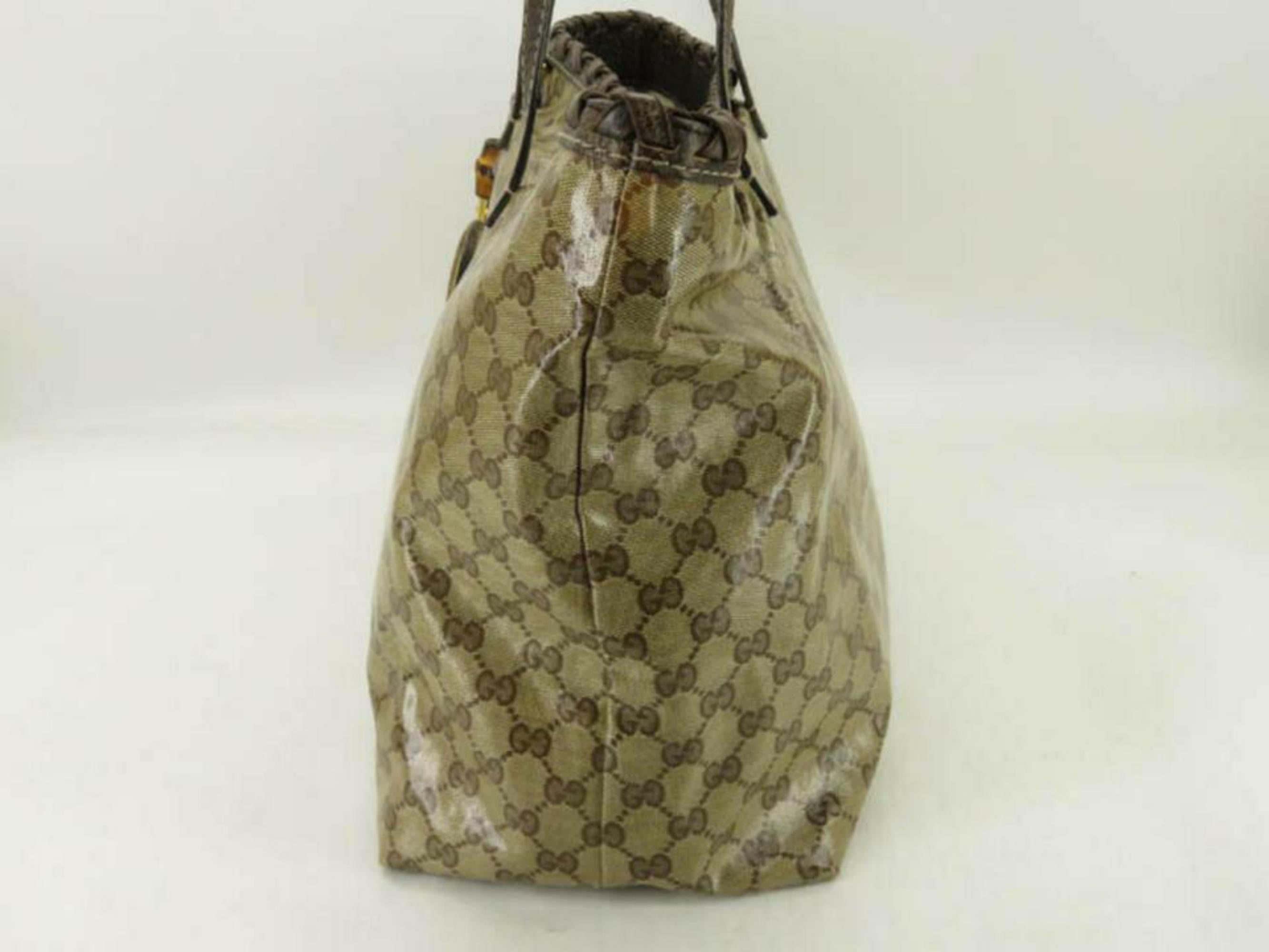 Gucci Bag Monogram Bamboo Tassel 870638 Brown Crystal Canvas Tote For Sale 3