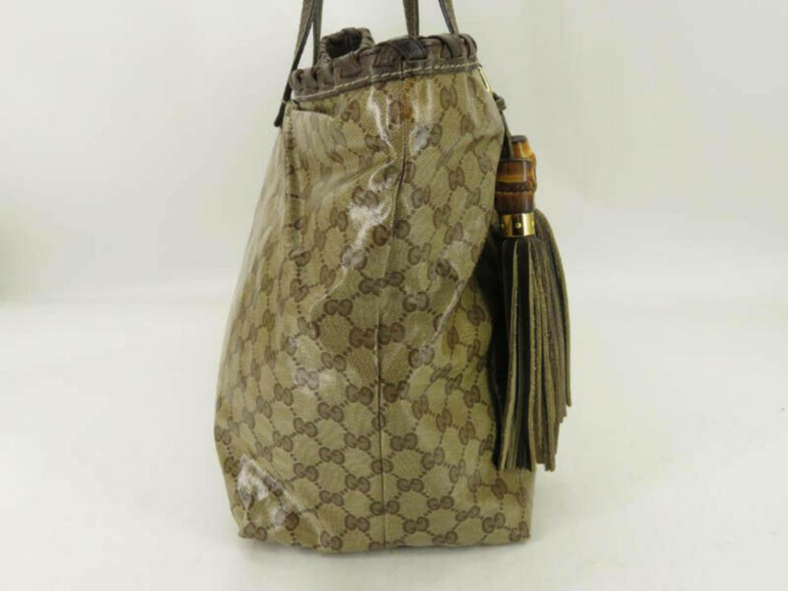 Gucci Bag Monogram Bamboo Tassel 870638 Brown Crystal Canvas Tote For Sale 4