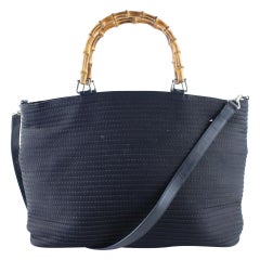 Vintage Gucci Bag Quilted Bamboo with Strap 5g615 Black Canvas Tote