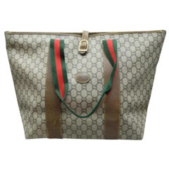 Vintage Gucci Bag Supreme Sherry Monogram Web Large Zip 868611 Brown Coated Canvas Tote
