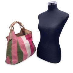 Gucci Baiadera Striped Pink Canvas Large Horsebit Hobo Tote Bag