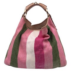 Gucci Baiadera Gestreifte rosa Canvas Große Horsebit Hobo Tote Bag mit Pferdchenmuster