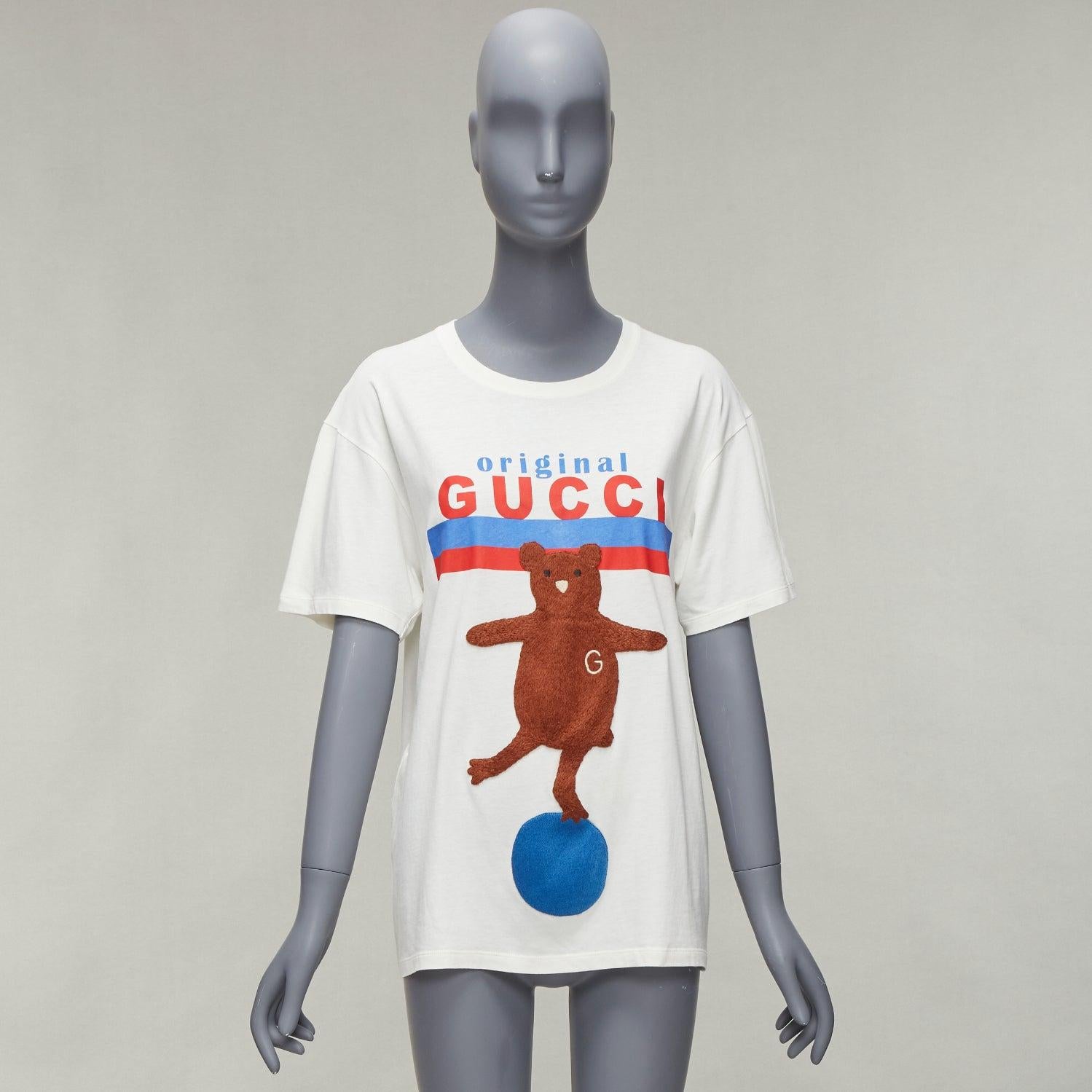 GUCCI Balancing Bear logo print round neck short oversized tshirt S For Sale 5