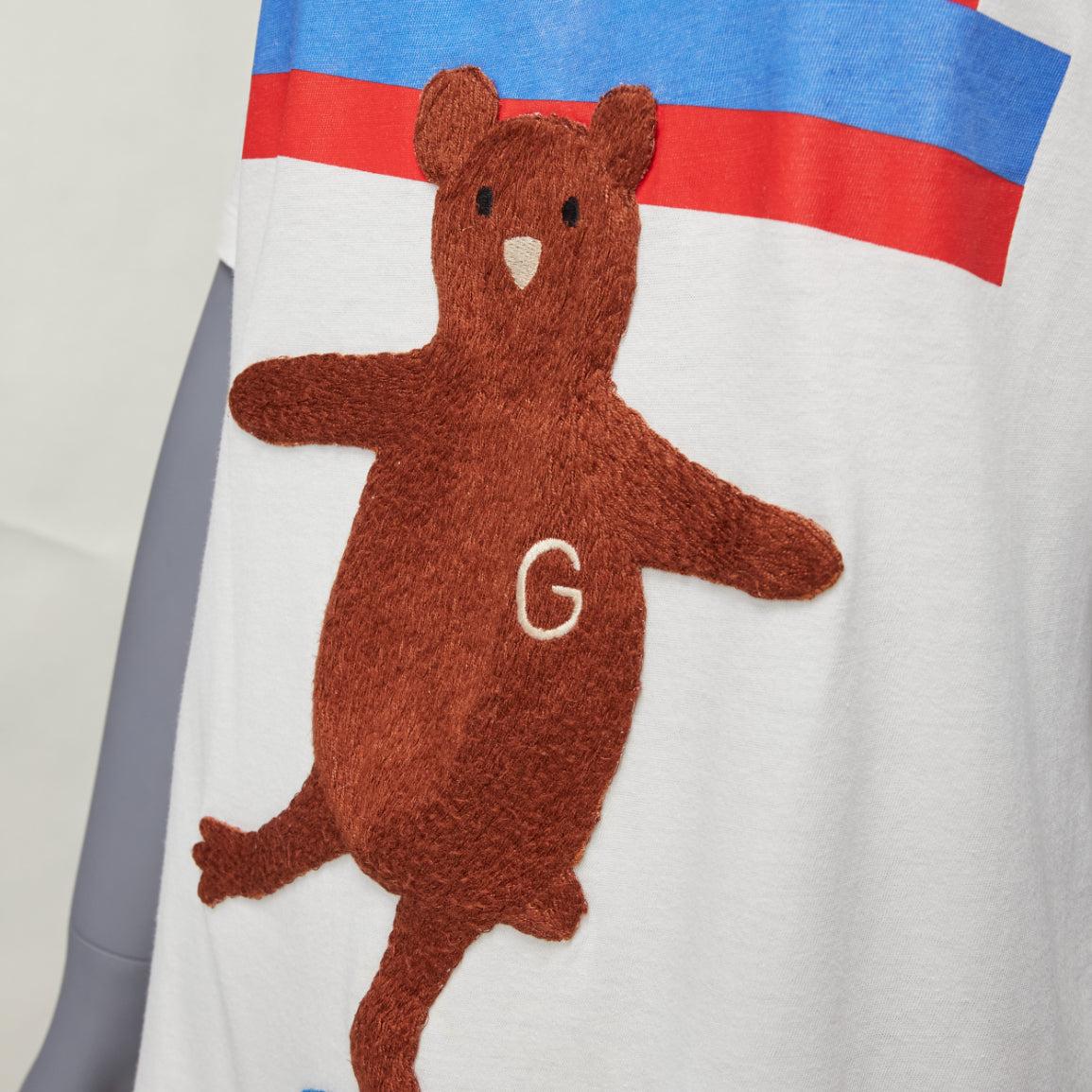 GUCCI Balancing Bear logo print round neck short oversized tshirt S
Reference: KYCG/A00057
Brand: Gucci
Designer: Alessandro Michele
Model: Dancing Bear
Material: Cotton
Color: White, Brown
Pattern: Cartoon
Closure: Pullover
Made in: