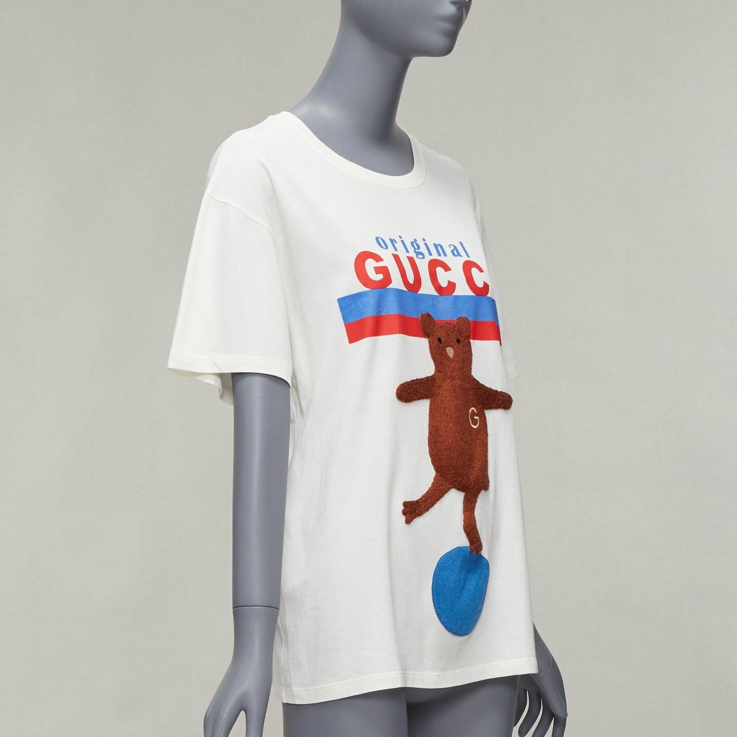 Gray GUCCI Balancing Bear logo print round neck short oversized tshirt S For Sale