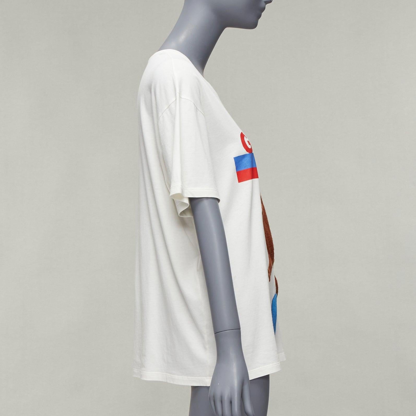 Women's GUCCI Balancing Bear logo print round neck short oversized tshirt S For Sale
