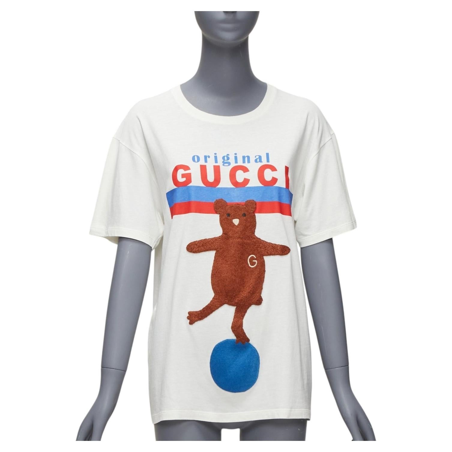 GUCCI T-shirt court surdimensionné à col rond et imprimé logo ours balancier S en vente