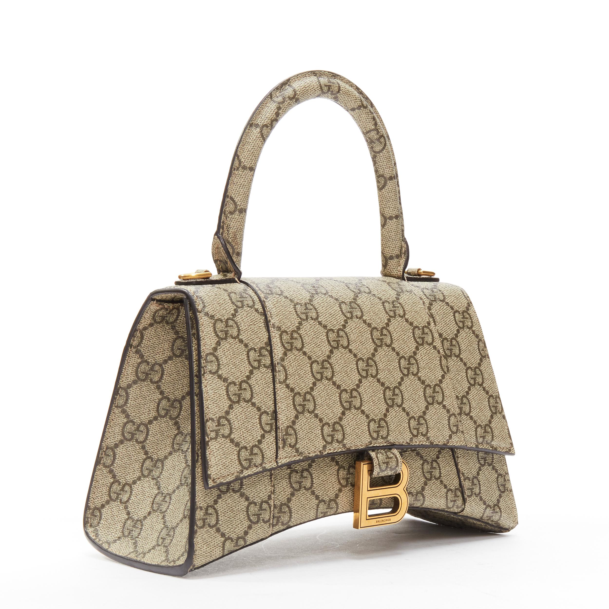 Brown GUCCI BALENCIAGA Hourglass Hacker Project Runway GG B buckle crossbody bag For Sale