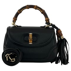 GUCCI Bamboo 1947 Black Grained Leather Handbag Circa 2010