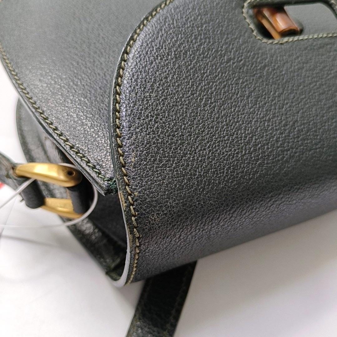 Gucci Bamboo 1947 Green Leather Medium Crossbody Bag en vente 6