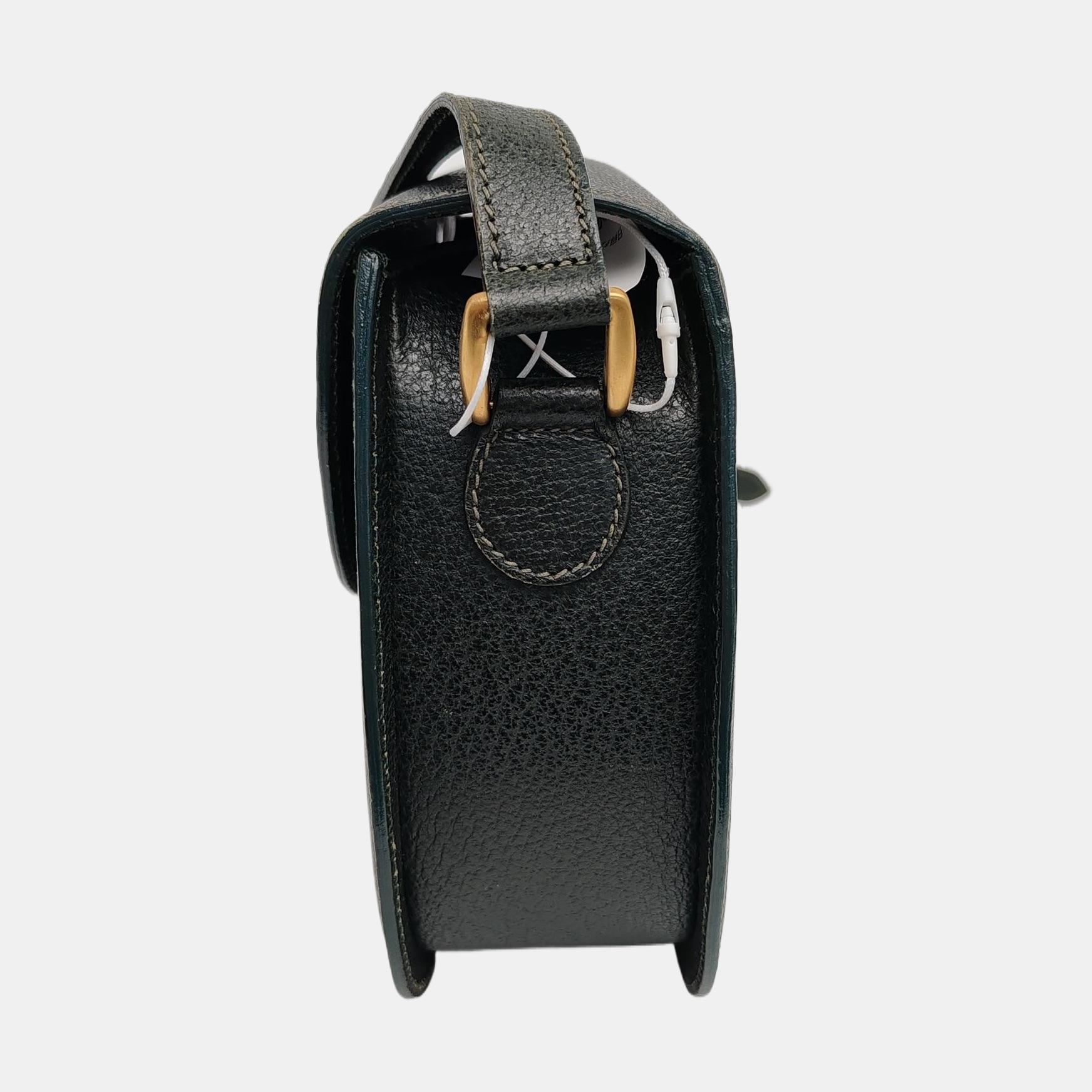 Noir Gucci Bamboo 1947 Green Leather Medium Crossbody Bag en vente