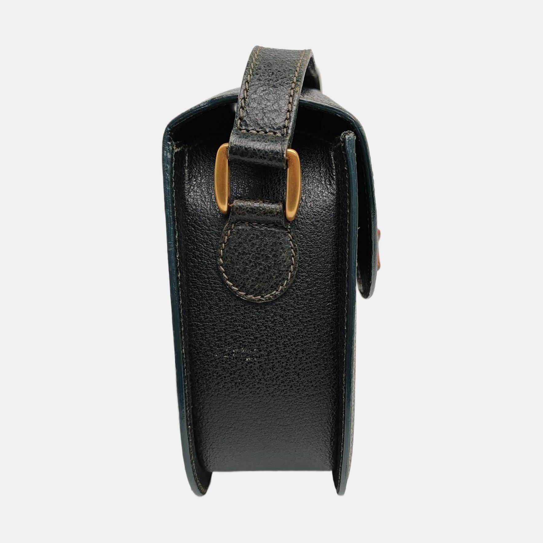 Gucci Bamboo 1947 Green Leather Medium Crossbody Bag Bon état - En vente à AUBERVILLIERS, FR
