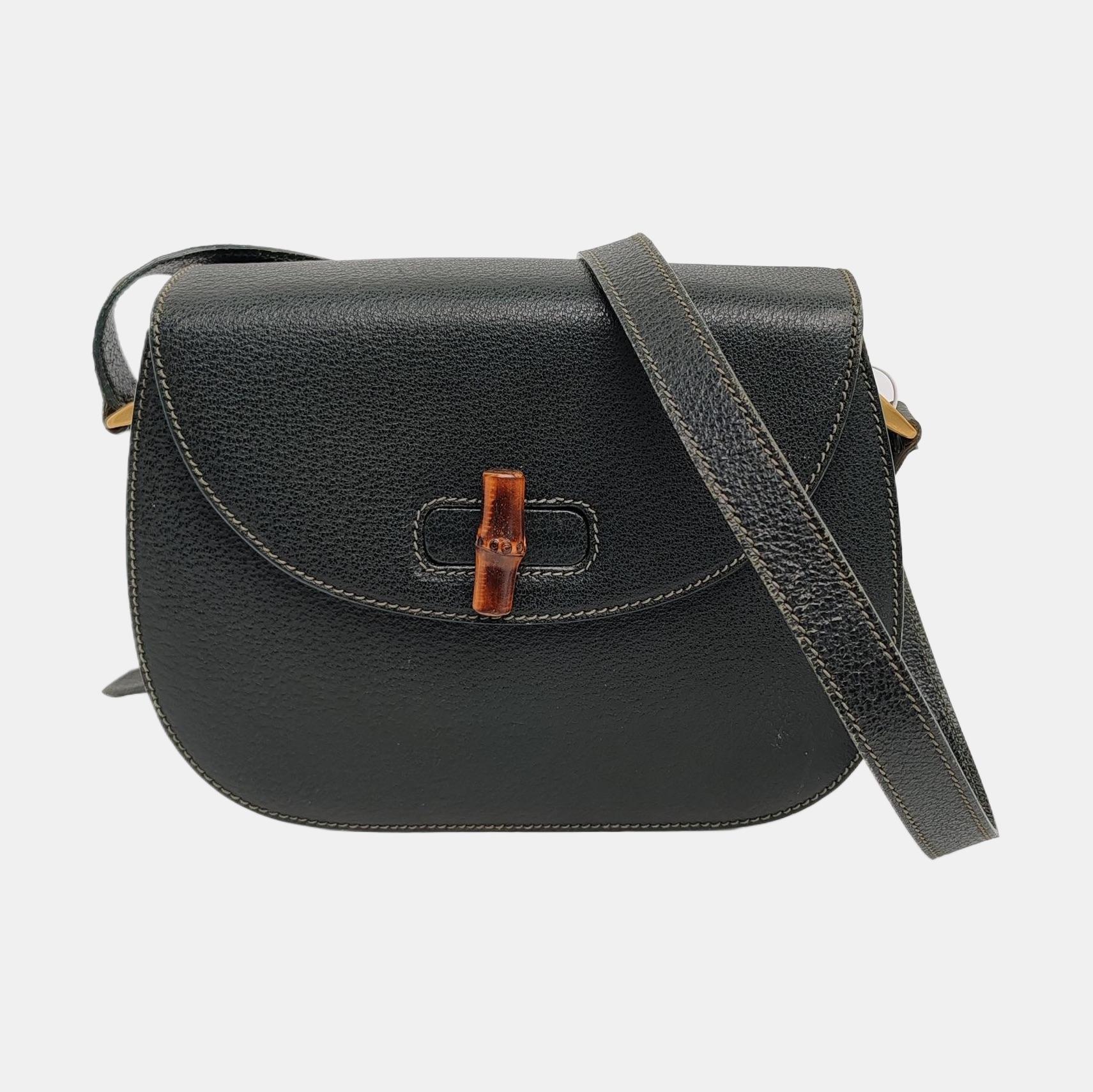 Gucci Bamboo 1947 Green Leather Medium Crossbody Bag en vente 3