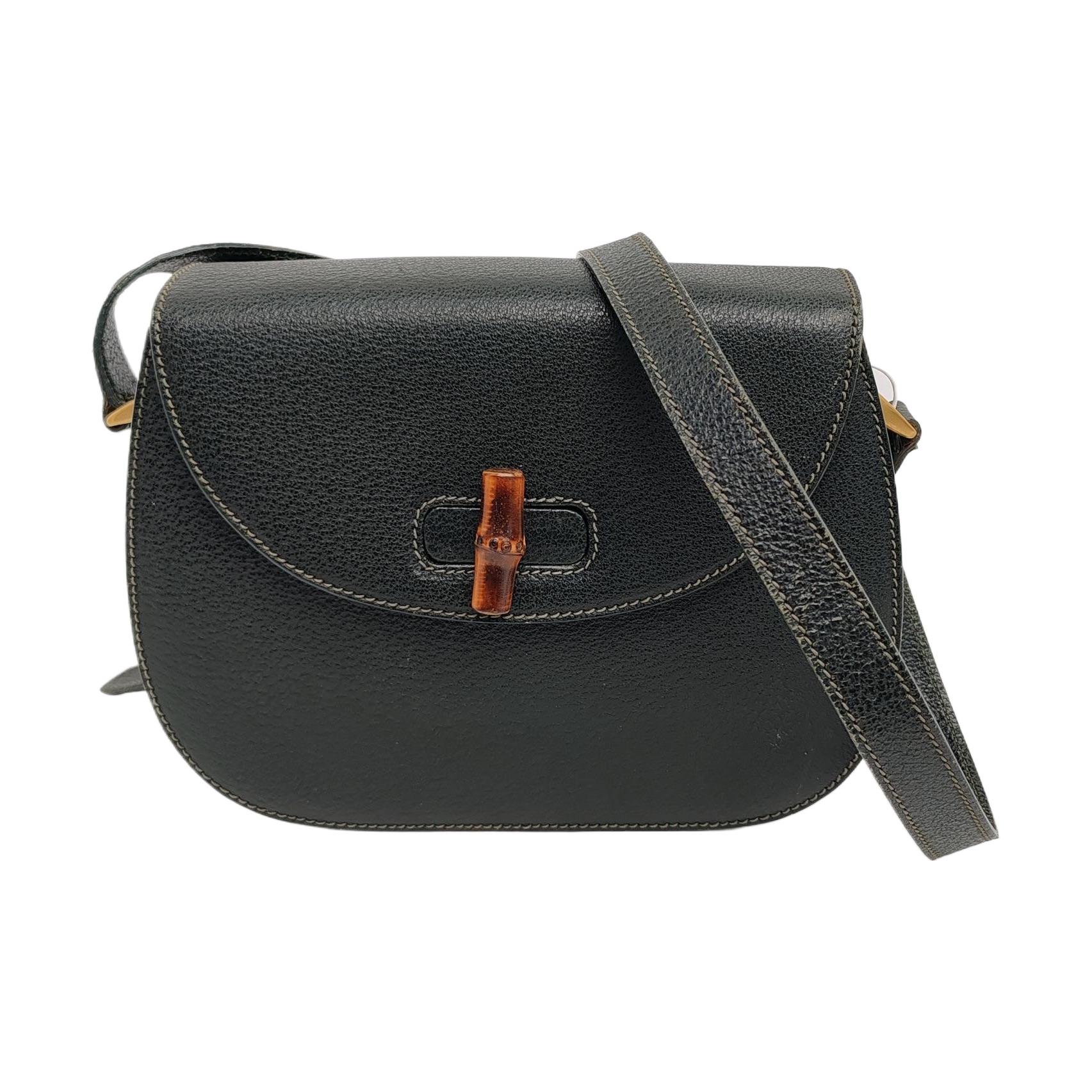 Gucci Bamboo 1947 Green Leather Medium Crossbody Bag en vente