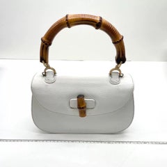 Gucci Bamboo 1947 Medium Vintage White Grained Leather With Strap