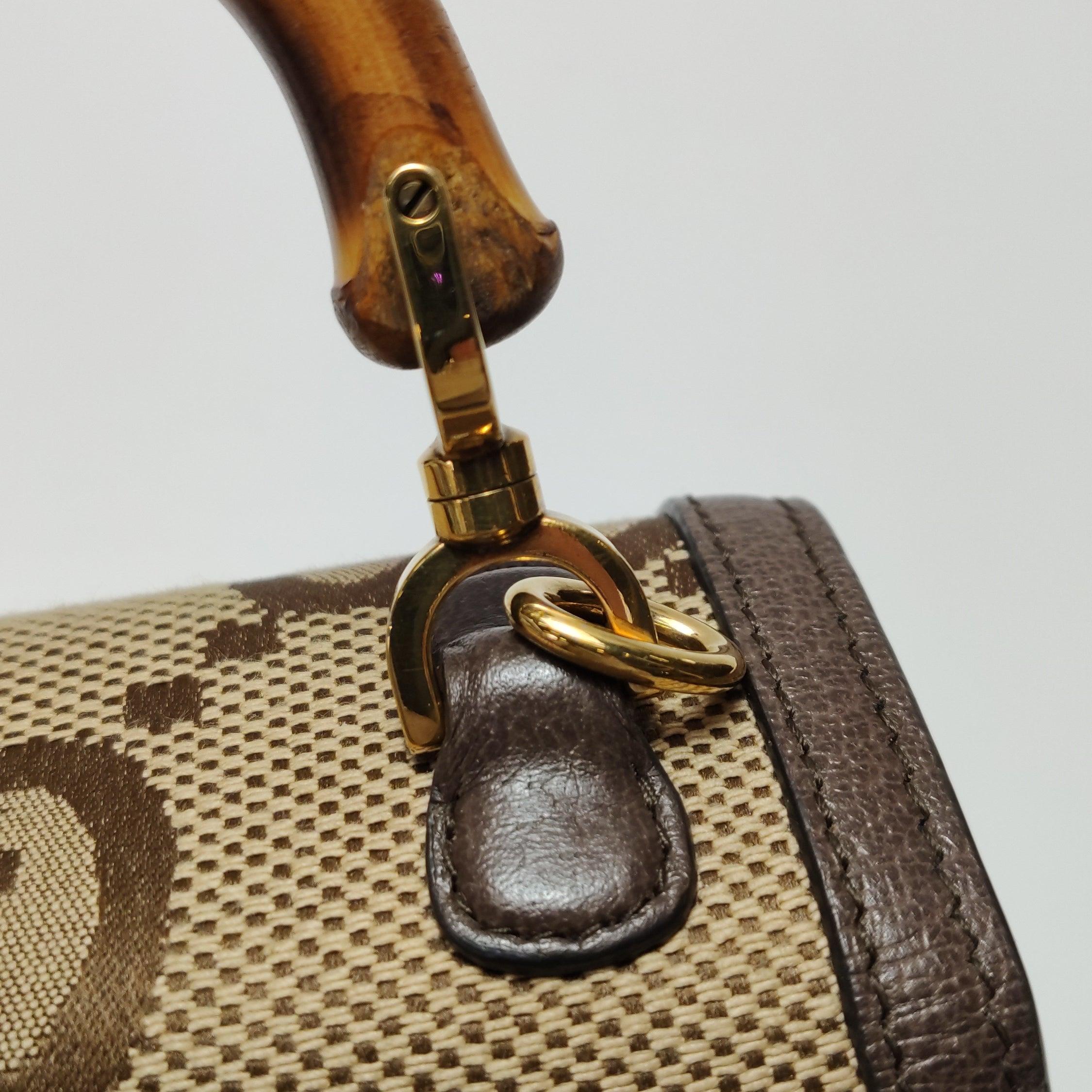 Gucci Bamboo 1947 Mini sac à bandoulière en cuir et toile marron en vente 6
