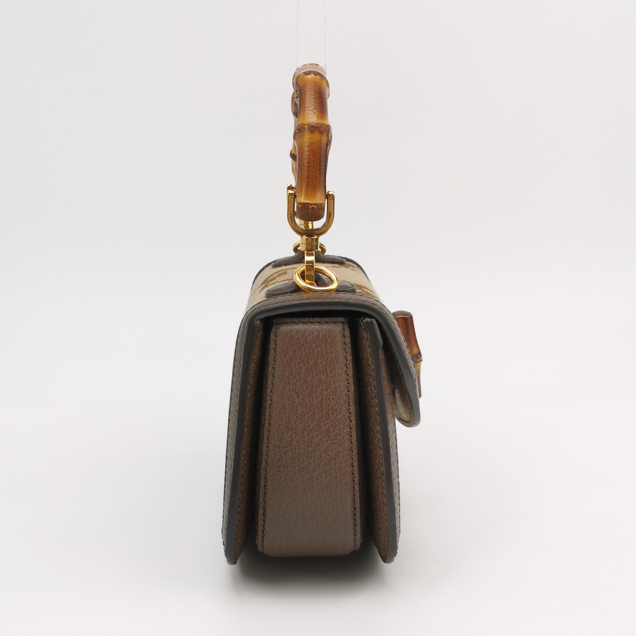 Gucci Bamboo 1947 Mini sac à bandoulière en cuir et toile marron Bon état - En vente à AUBERVILLIERS, FR