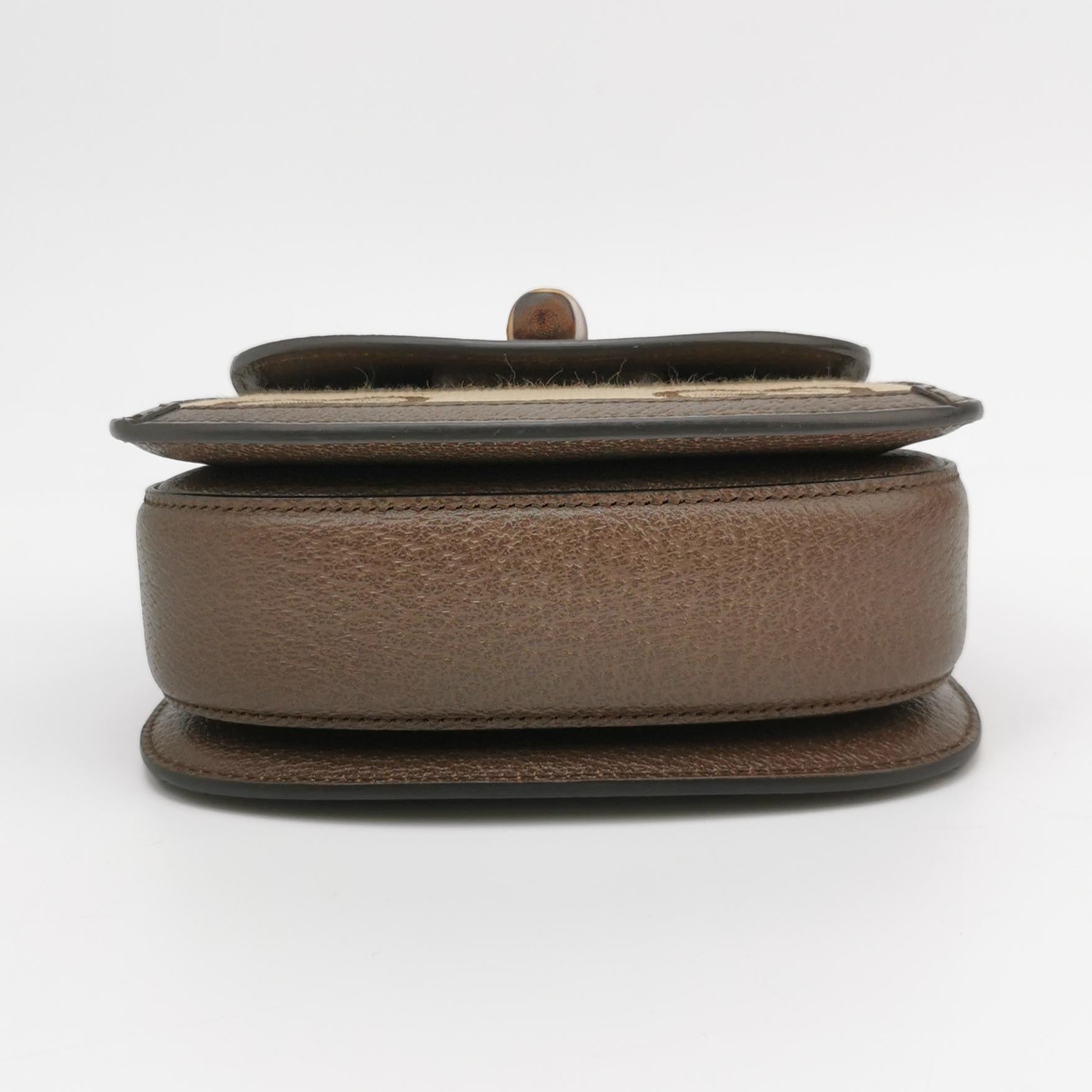Gucci Bamboo 1947 Mini sac à bandoulière en cuir et toile marron en vente 1
