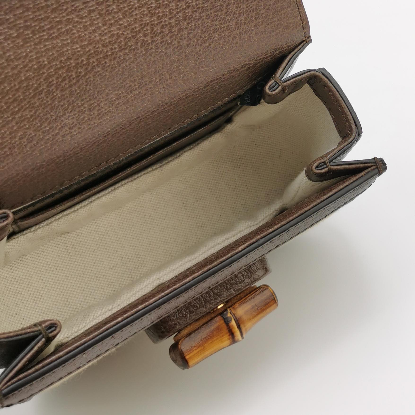 Gucci Bamboo 1947 Mini sac à bandoulière en cuir et toile marron en vente 4