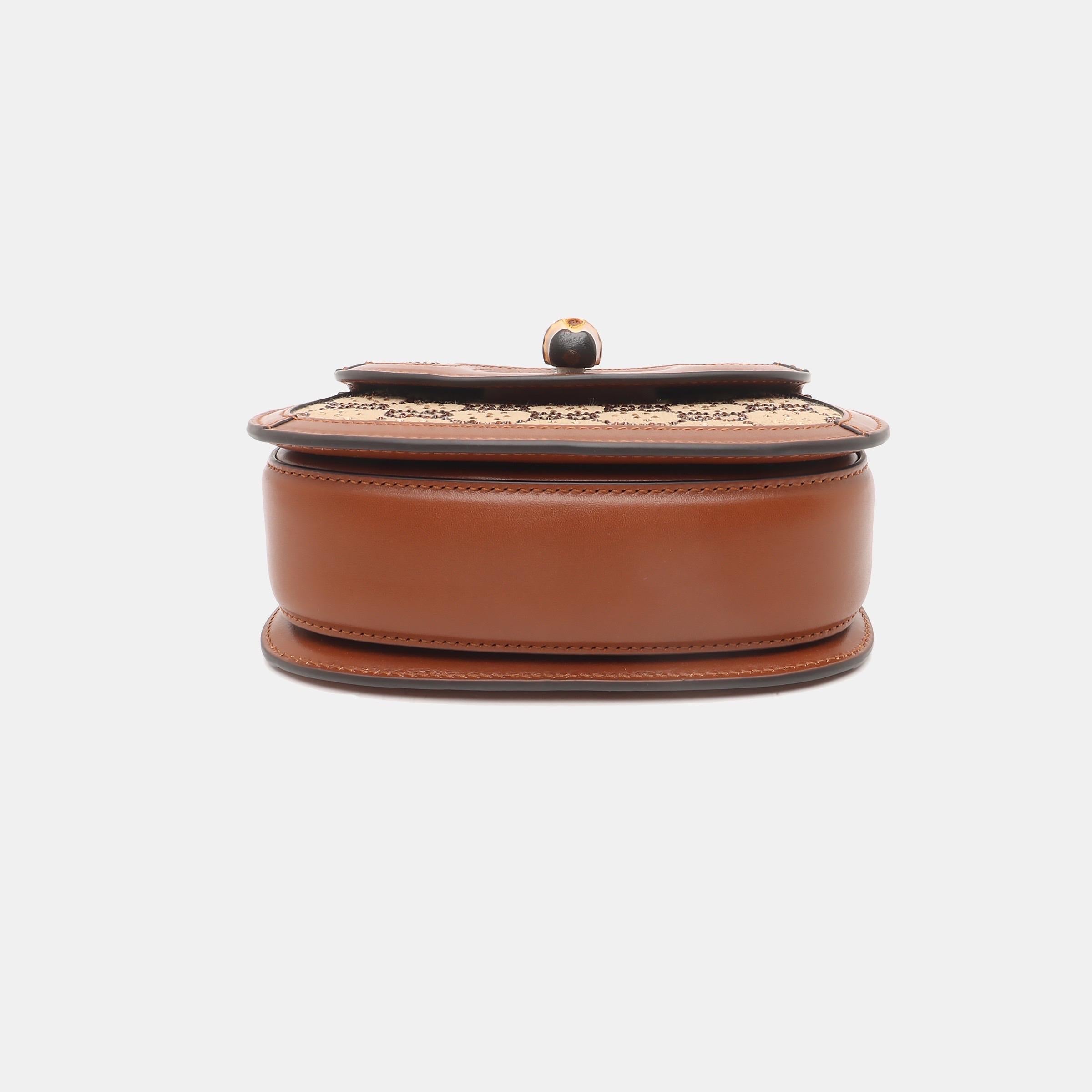 De las mujeres Bolso Crossbody Gucci Bamboo 1947 Mini de piel y lona marrón con purpurina