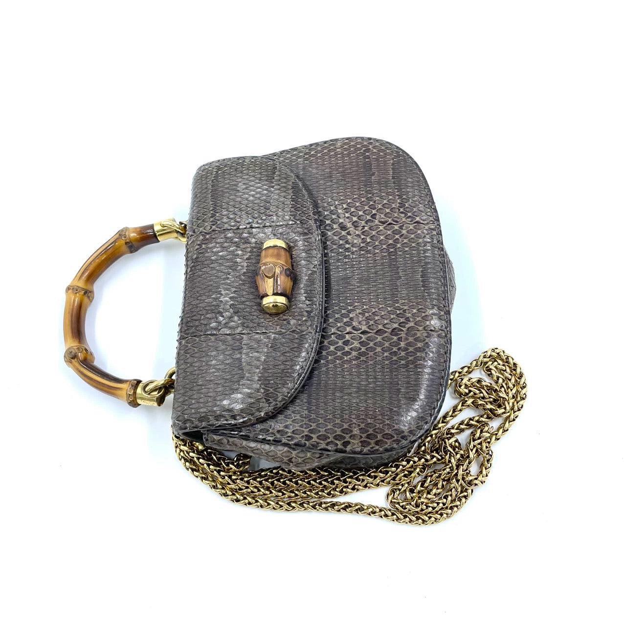 Gucci Bamboo 1947 Night Mini-Python-Abendtasche mit Kette 5