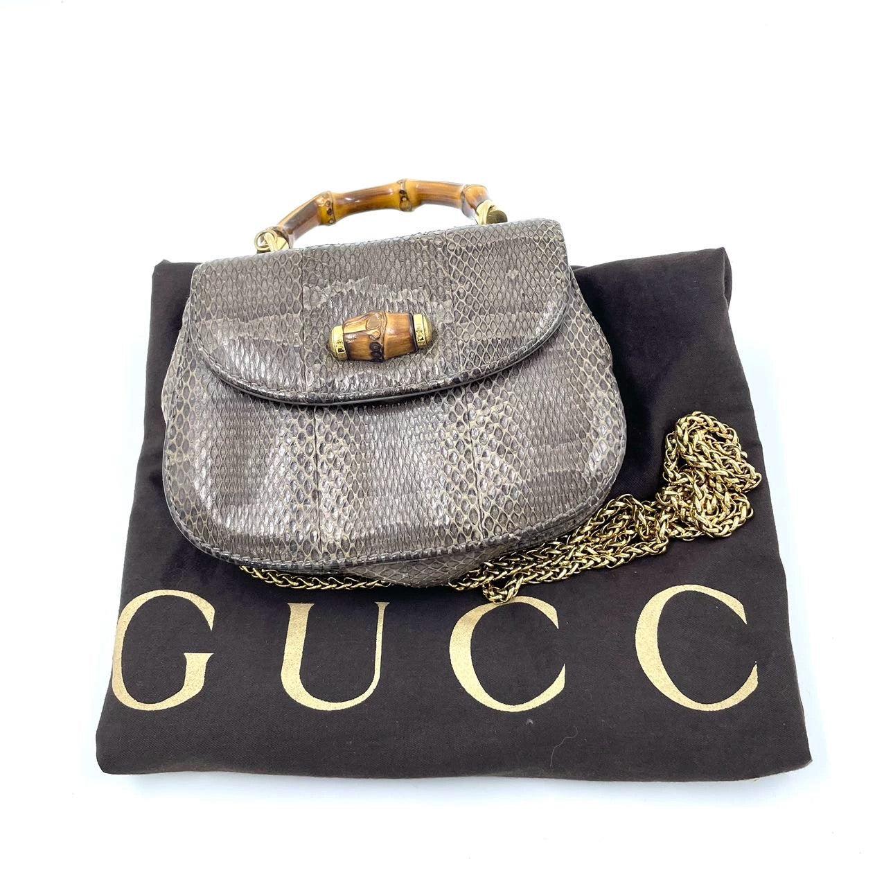 Gucci Bamboo 1947 Night Mini-Python-Abendtasche mit Kette 6