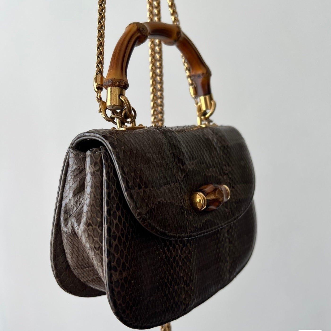 Gucci Bamboo 1947 Night Mini-Python-Abendtasche mit Kette 1