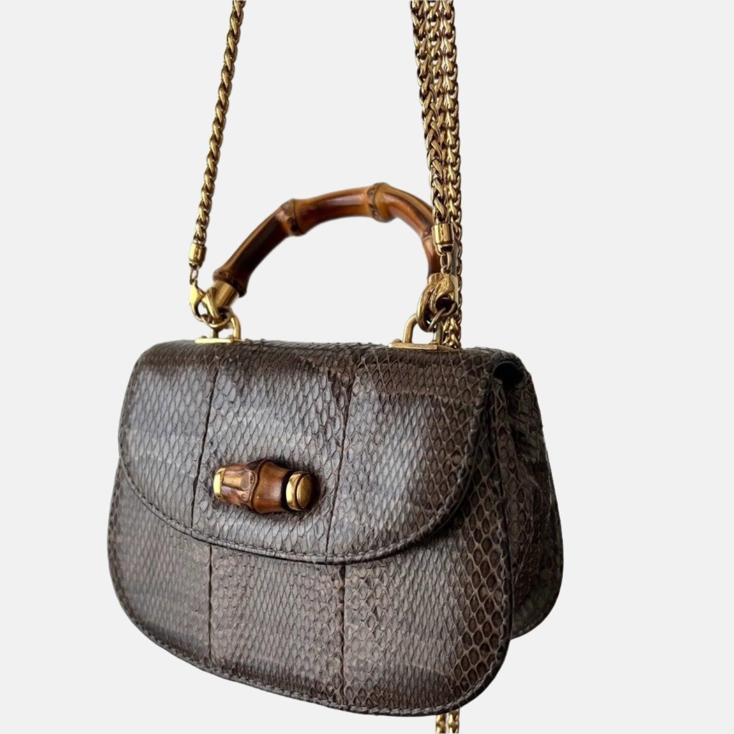 Gucci Bamboo 1947 Night Mini-Python-Abendtasche mit Kette 3