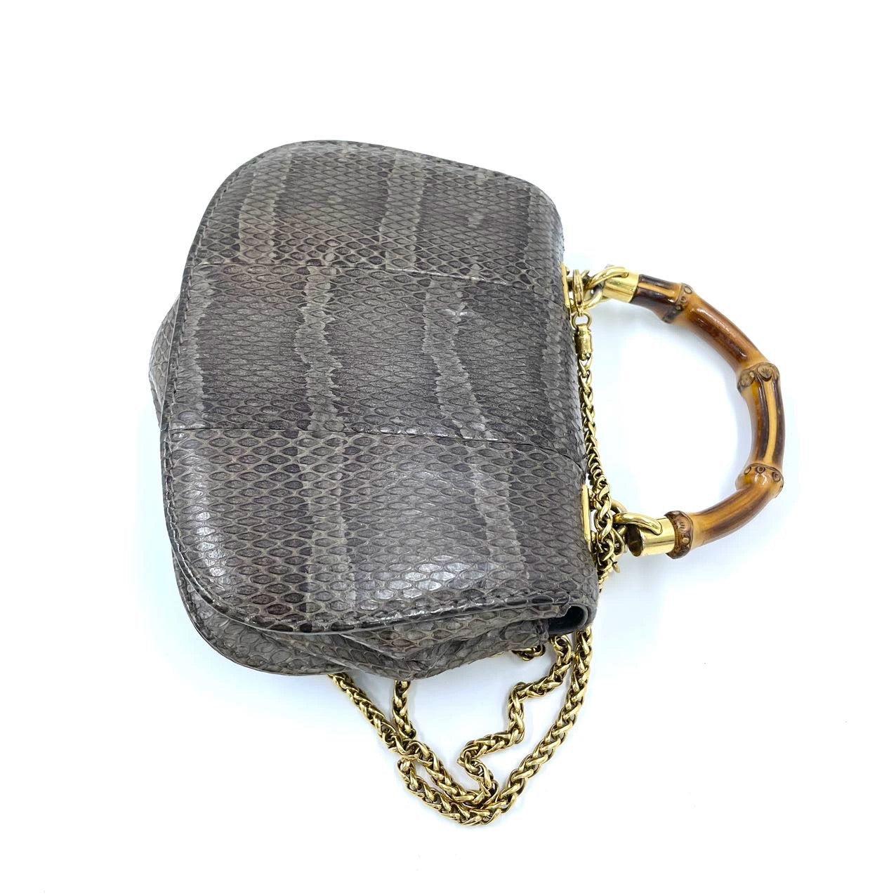 Gucci Bamboo 1947 Night Mini-Python-Abendtasche mit Kette 4