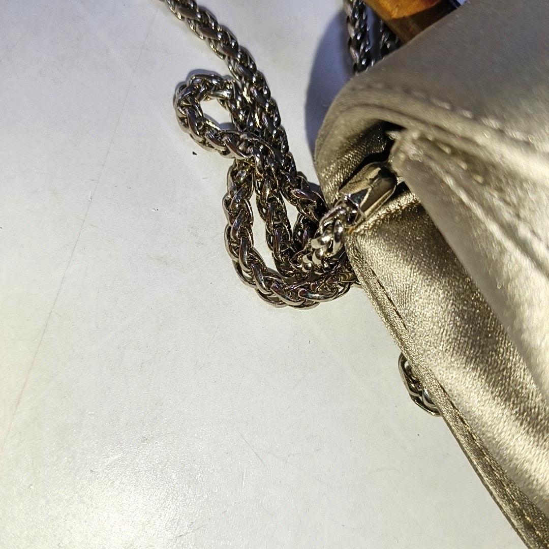 Gucci Bamboo 1947 Night Super Mini Beige Silk Evening Bag with Chain For Sale 8