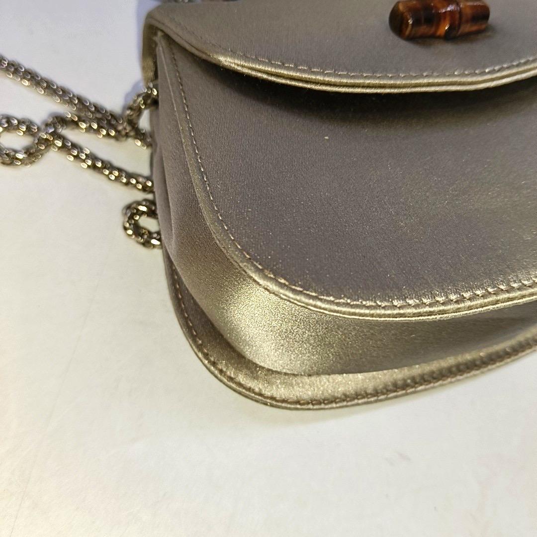 Gucci Bamboo 1947 Night Super Mini Beige Silk Evening Bag with Chain For Sale 9