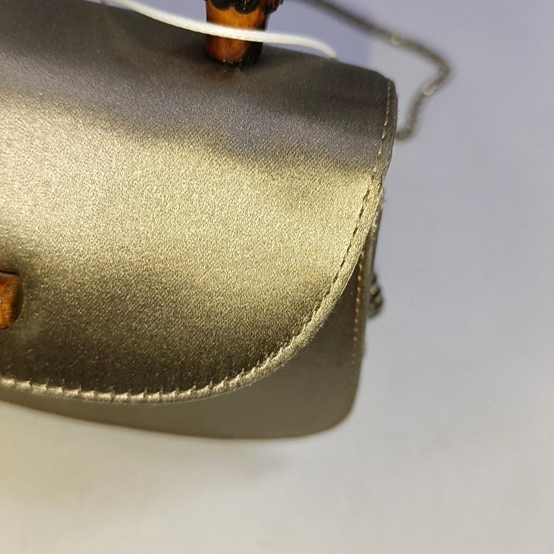Gucci Bamboo 1947 Night Super Mini Beige Silk Evening Bag with Chain For Sale 3