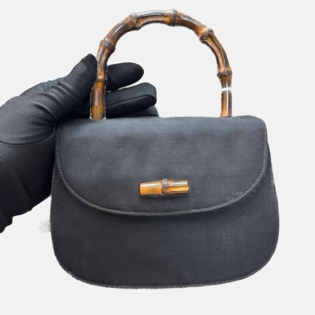 Gucci Bamboo 1947 Night Super Mini Black Nylon Evening Bag with Original Chain In Good Condition In AUBERVILLIERS, FR