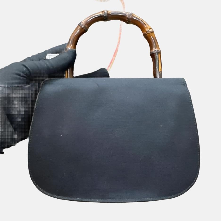 Women's Gucci Bamboo 1947 Night Super Mini Black Nylon Evening Bag with Original Chain