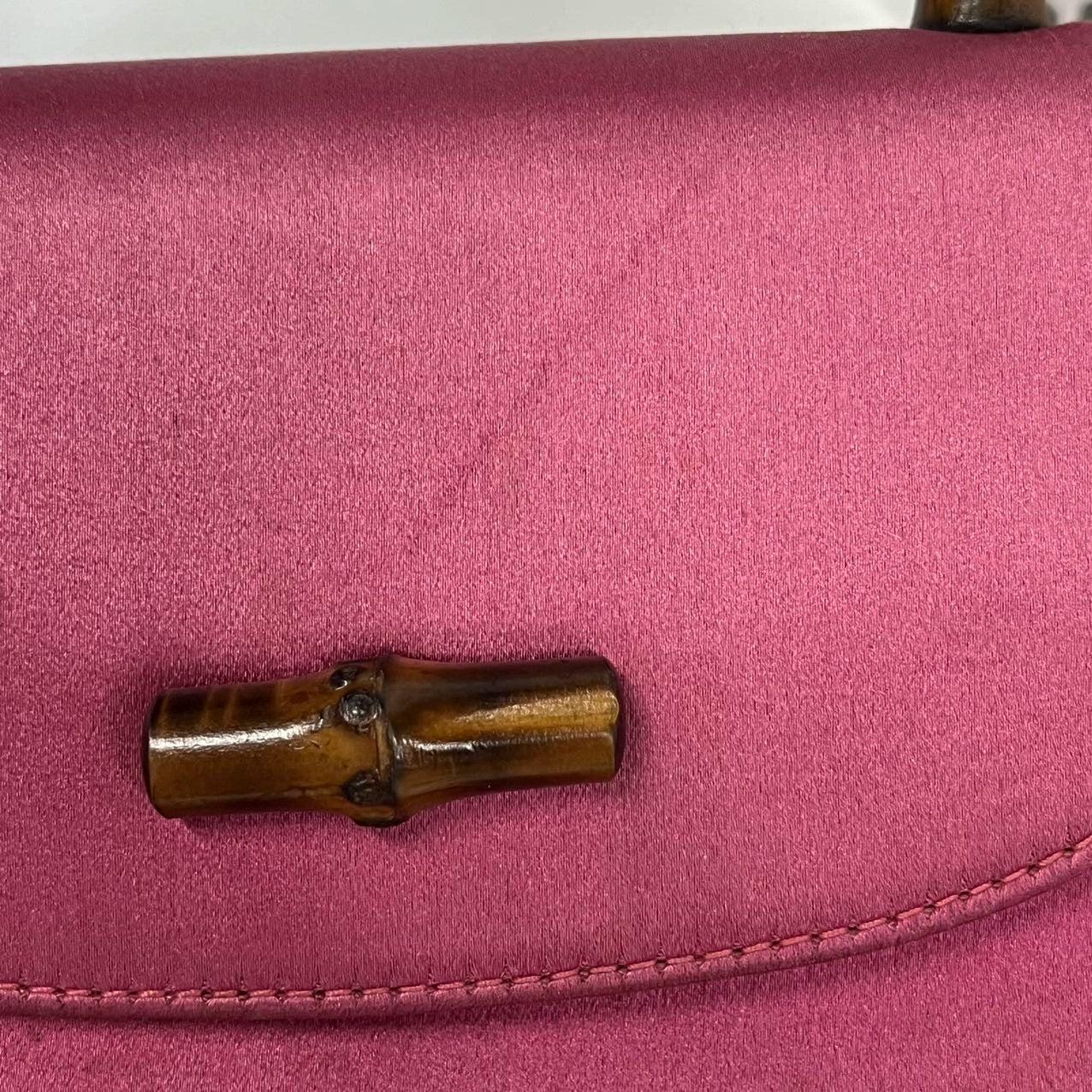 Gucci Bamboo 1947 Night Super Mini Pink Satin Evening Bag For Sale 7