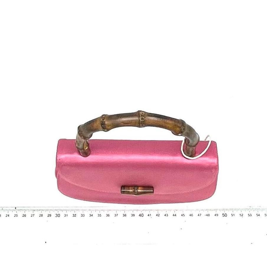Gucci Bamboo 1947 Night Super Mini Pink Satin Evening Bag In Good Condition For Sale In AUBERVILLIERS, FR