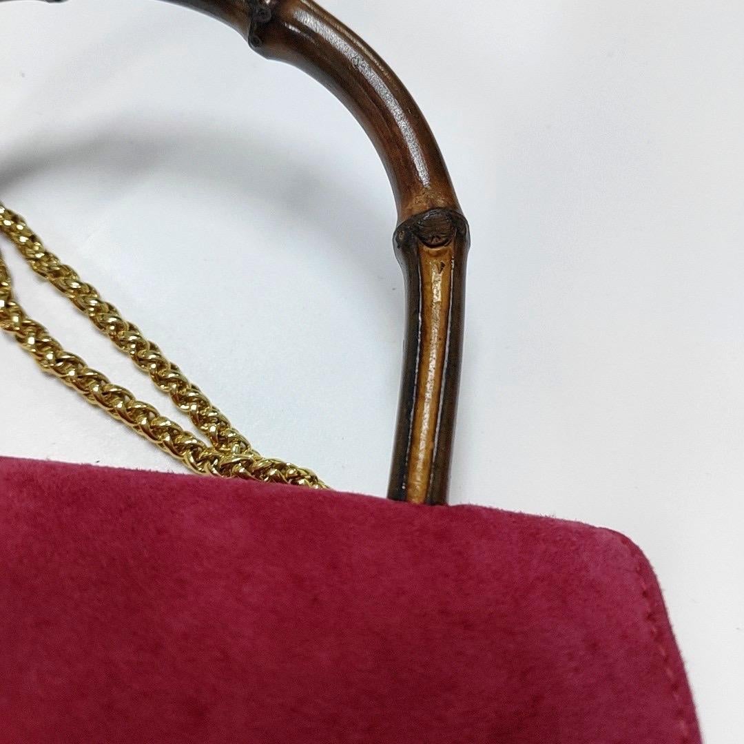 Gucci Bamboo 1947 Night Super Mini Pink Suede Evening Bag with Chain For Sale 6