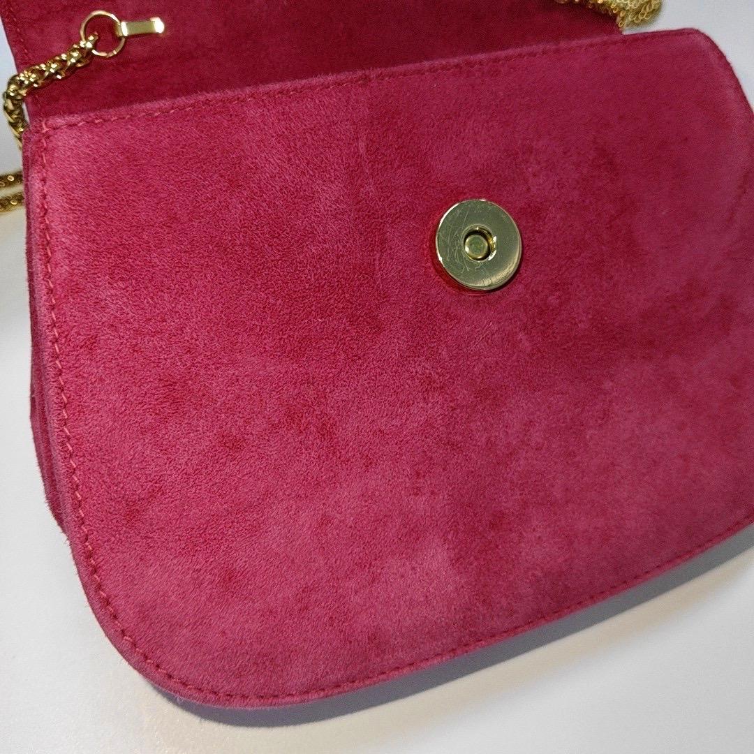 Gucci Bamboo 1947 Night Super Mini Pink Suede Evening Bag with Chain For Sale 7
